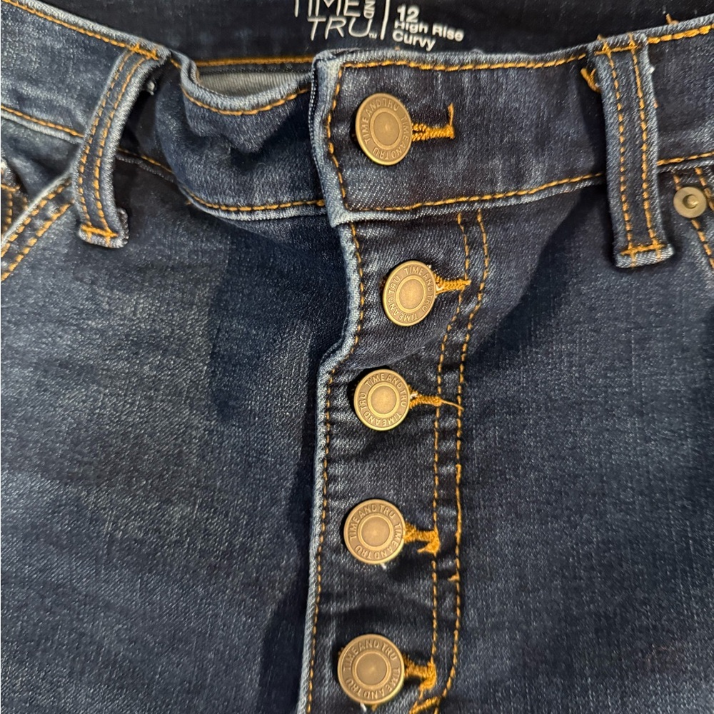 Time and Tru Women's High Rise Button Fly Jeans - Dark Blue - Picture 3 of 4